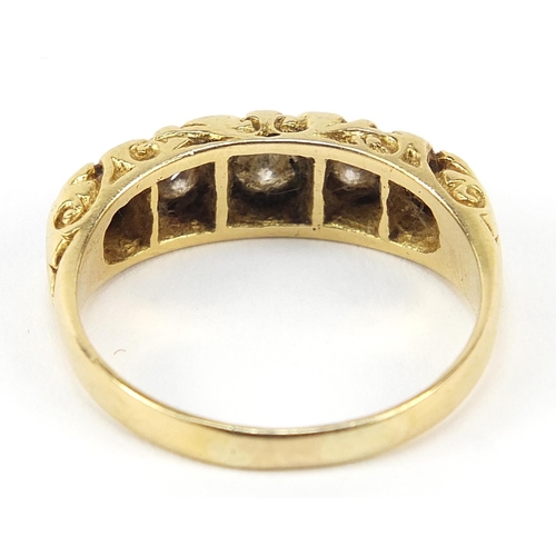 212 - Victorian 15ct gold graduated diamond five stone ring, size Q, 5.2g