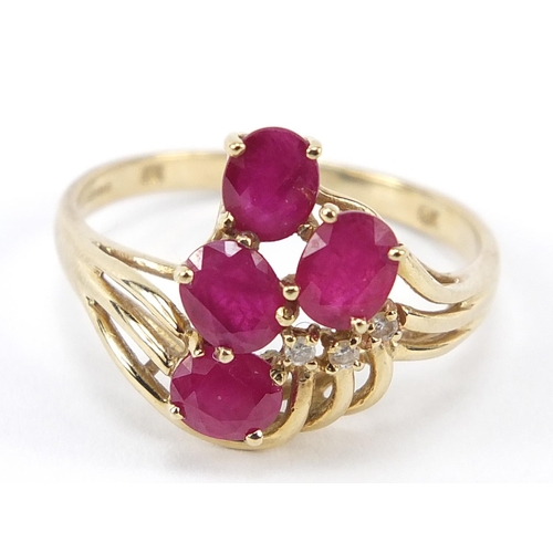 254 - 9ct gold ruby and diamond ring, size Q, 2.9g