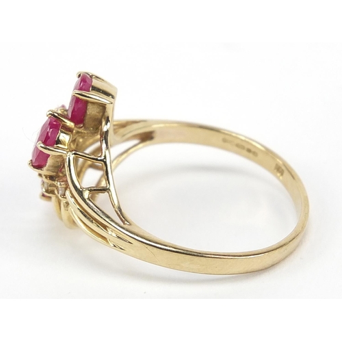 254 - 9ct gold ruby and diamond ring, size Q, 2.9g