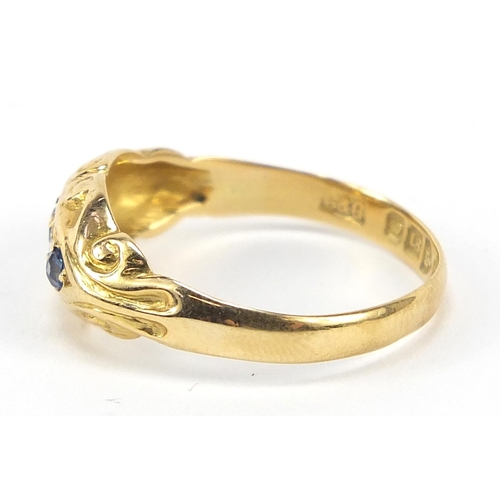 261 - 18ct gold sapphire and diamond ring, Chester 1918, size O, 2.2g