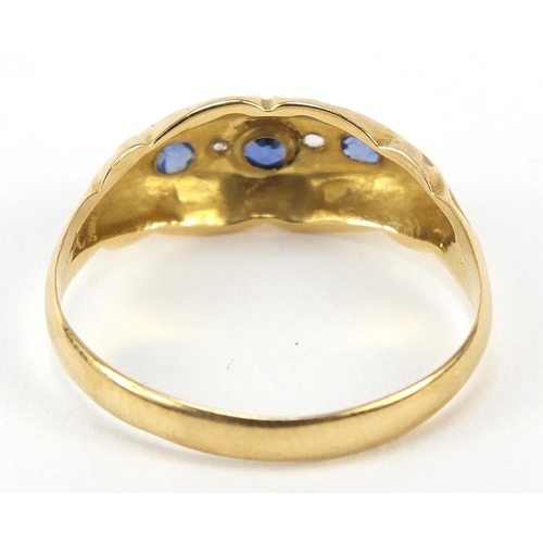 261 - 18ct gold sapphire and diamond ring, Chester 1918, size O, 2.2g