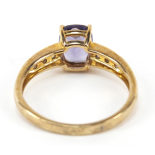 778 - 9ct gold iolite and diamond ring, size V, 3.4g