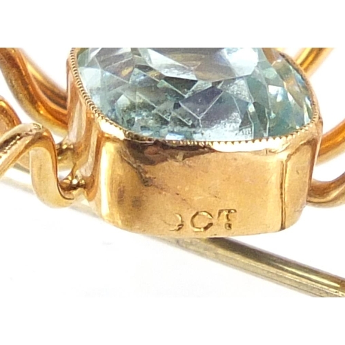 116 - Victorian 9ct gold spider brooch set with blue stones, possibly aquamarine, 3cm wide, 3.0g