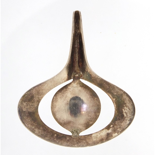46 - Aksel Holmsen, Norwegian 925S sterling silver and enamel onion pendant, 5cm high, 8.7g