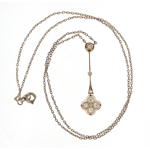 43 - Antique unmarked gold diamond pendant on a white metal necklace, housed in an Asprey & Company toole... 