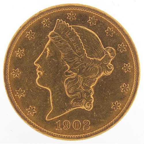 165 - United States of America 1902 gold twenty dollars, Liberty head to the reverse, 33.6g - this lot is ... 
