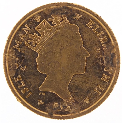 183 - Isle of Man Elizabeth II 24ct gold 1/10 ounce angel (obscured date) 1.5g - this lot is sold without ... 