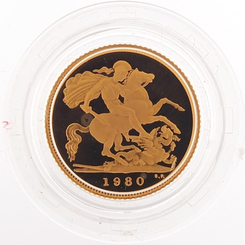 210 - Elizabeth II 1980 gold proof half sovereign with fitted case and certificate - this lot is sold with... 