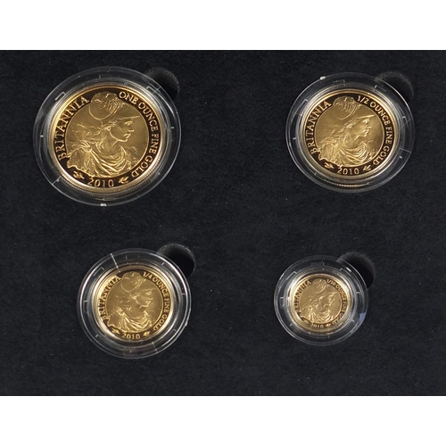 220 - United Kingdom 2010 Britannia four coin gold proof set with box and certificate numbered 1015, compr... 