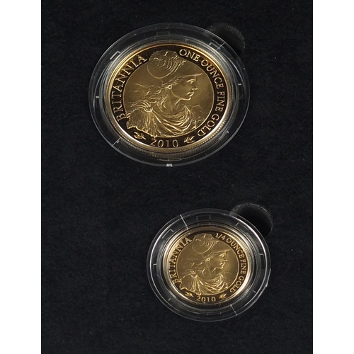 220 - United Kingdom 2010 Britannia four coin gold proof set with box and certificate numbered 1015, compr... 