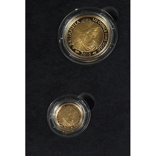 220 - United Kingdom 2010 Britannia four coin gold proof set with box and certificate numbered 1015, compr... 