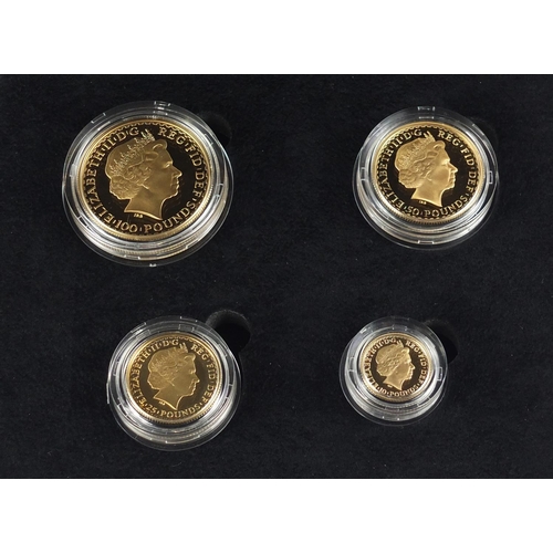 220 - United Kingdom 2010 Britannia four coin gold proof set with box and certificate numbered 1015, compr... 