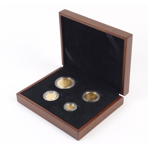 220 - United Kingdom 2010 Britannia four coin gold proof set with box and certificate numbered 1015, compr... 