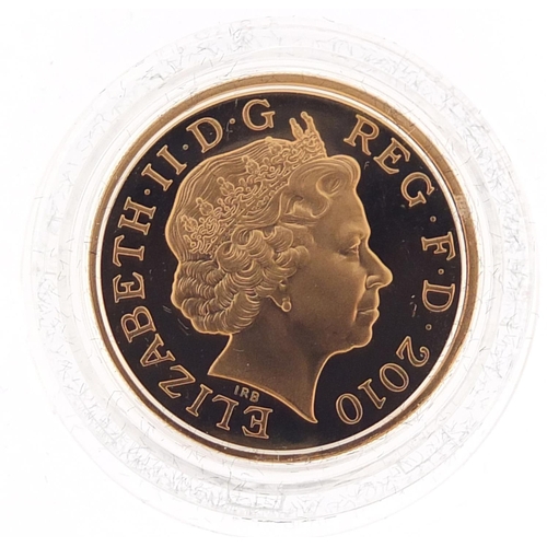 227 - Elizabeth II 2010 London gold proof one pound coin with box and certificate numbered 294, 19.6g - th... 