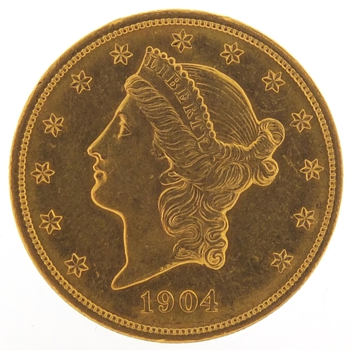 247 - United States of America 1904 gold twenty dollars, Liberty head to the reverse, 33.6g - this lot is ... 