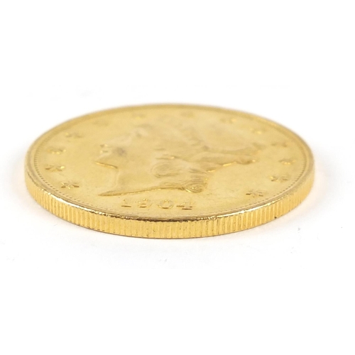 247 - United States of America 1904 gold twenty dollars, Liberty head to the reverse, 33.6g - this lot is ... 