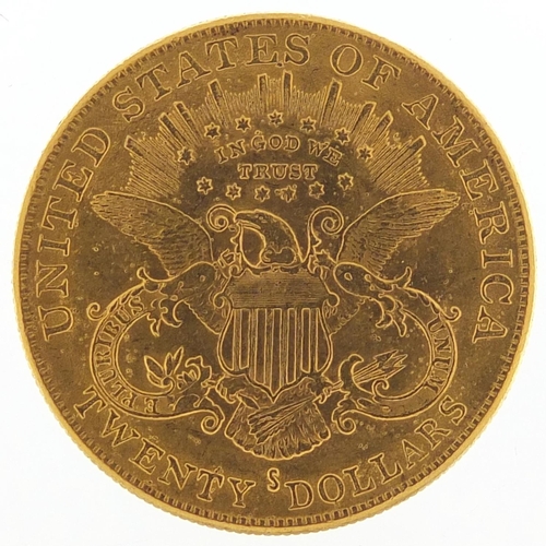 274 - United States of America 1903 gold twenty dollars, Liberty head to the reverse, 33.6g - this lot is ... 