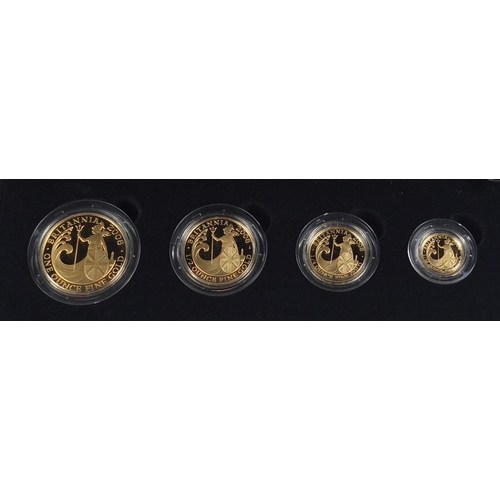300 - United Kingdom 2008 Britannia four coin gold proof set with box and certificate numbered 0194, compr... 