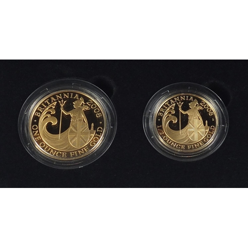 300 - United Kingdom 2008 Britannia four coin gold proof set with box and certificate numbered 0194, compr... 