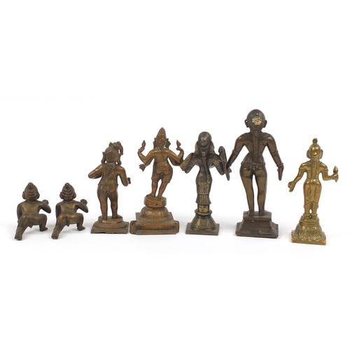 195 - Six Indian bronze votive figures including one of Ganesh, the largest 20.5cm high