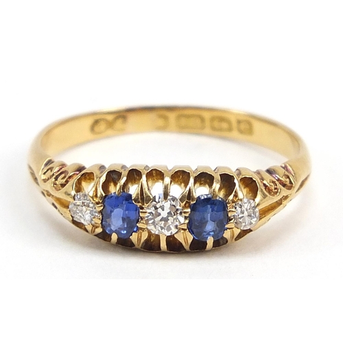 80 - Edwardian 18ct gold diamond and sapphire ring, Birmingham 1904, size L, 2.6g