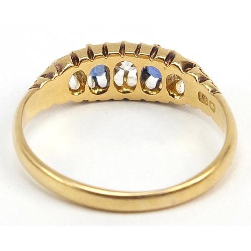 80 - Edwardian 18ct gold diamond and sapphire ring, Birmingham 1904, size L, 2.6g