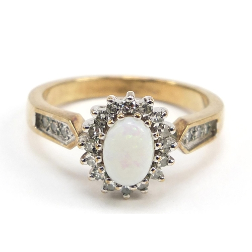 546 - 9ct gold opal and diamond ring, size P, 3.5g