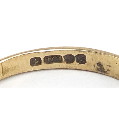 1199 - 9ct gold diamond and sapphire half eternity ring, size M, 1.9g