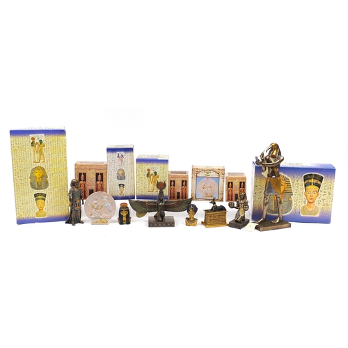 1442 - Egyptian collection figures with boxes including Isis goddess of funeral, rites and motherhood and T... 