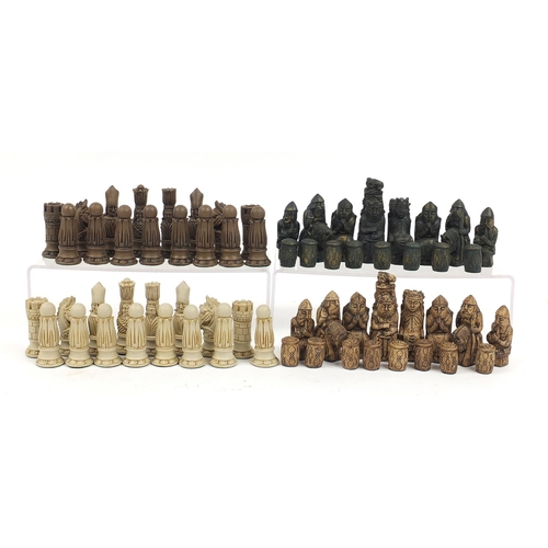 1241 - Two medieval style chess sets including an Isle of Lewis design example, the largest pieces each 11c... 