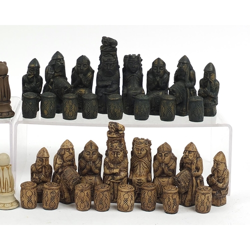 1241 - Two medieval style chess sets including an Isle of Lewis design example, the largest pieces each 11c... 