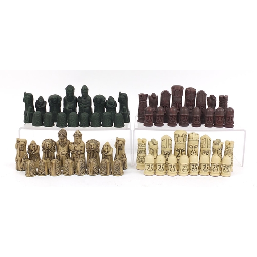 1245 - Two medieval style chess sets including Isle of Lewis design example, the largest pieces each 11cm h... 