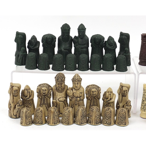 1245 - Two medieval style chess sets including Isle of Lewis design example, the largest pieces each 11cm h... 