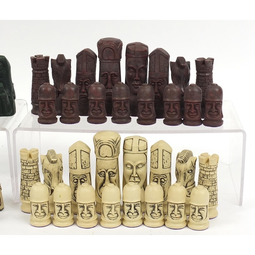 1245 - Two medieval style chess sets including Isle of Lewis design example, the largest pieces each 11cm h... 