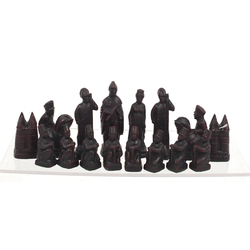 1247 - Classical Napoleon V Russian design chess set, the largest pieces each 9cm high