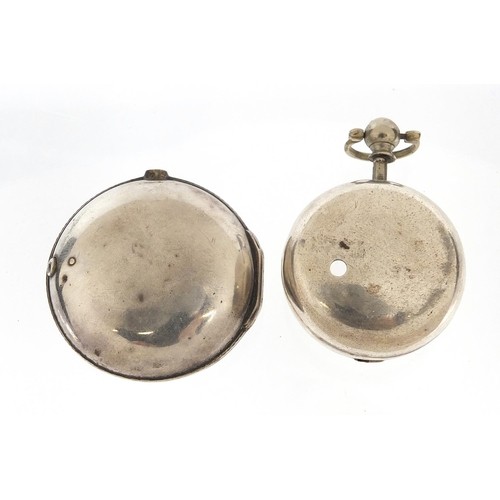 945 - George III silver pocket watch pair case, hallmarked London 1790/91, 53mm in diameter