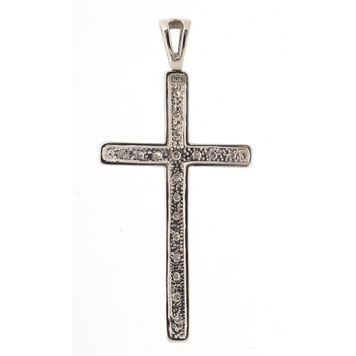 724 - 9ct white gold diamond cross pendant, 5cm high, 4.6g