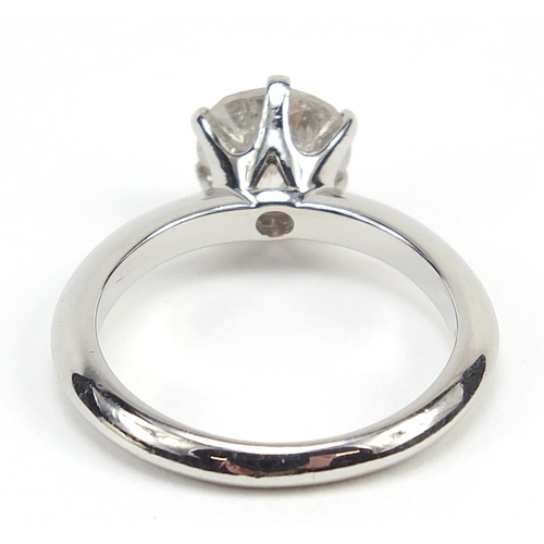 315 - Platinum diamond solitaire ring, approximately 2.20 carat, size O, 6.5g