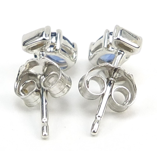 931 - Pair of 9ct white gold sapphire and diamond stud earrings, 6.7mm x 3.3mm, 0.8g