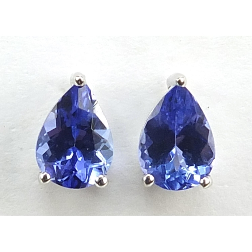 114 - Pair of 9ct white gold tanzanite stud earrings, 7.5mm high, 1.1g