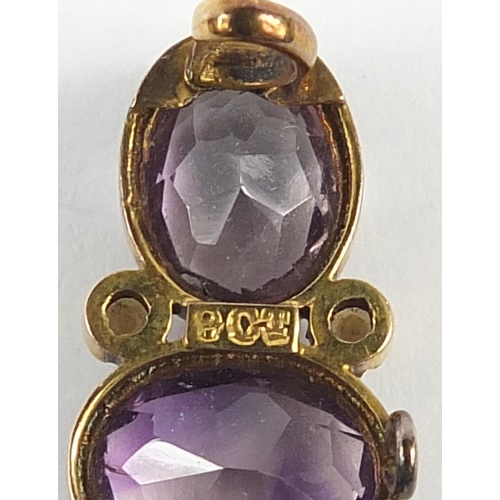 456 - 19th century 9ct gold amethyst and seed pearl brooch, 3cm wide, 3.7g