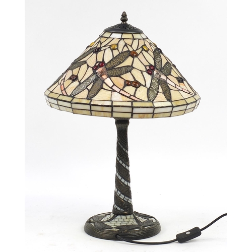 1135 - Tiffany design dragonfly table lamp with shade, 57cm high