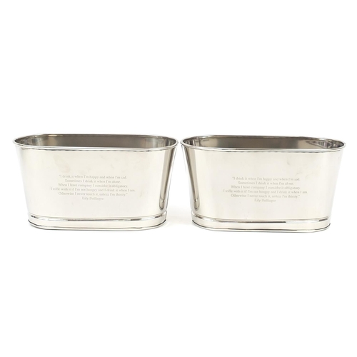 1186 - Pair of Champagne ice buckets with Napoleon Bonaparte mottos, each 15.5cm H x 30cm W x 14cm D