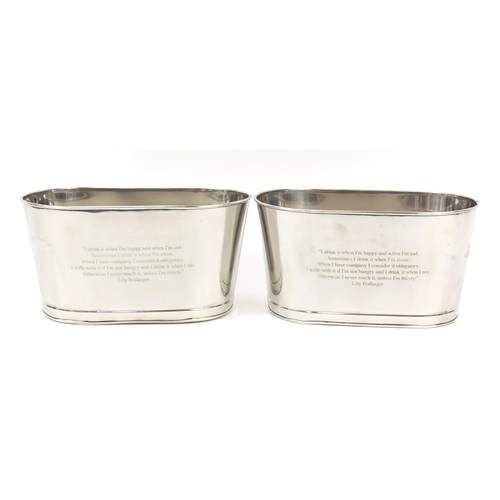 905 - Pair of Champagne ice buckets with Lily Bollinger mottos, each 18cm H x 35cm W x 20cm D