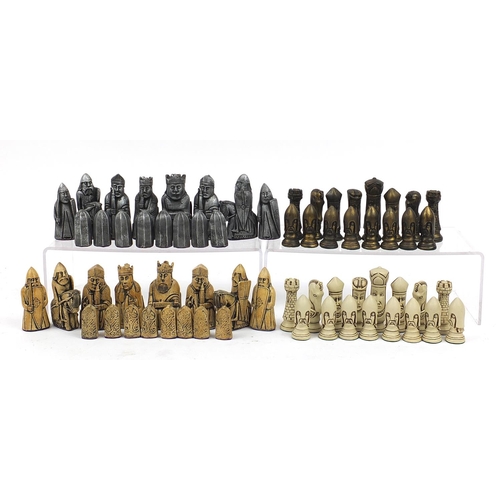 1245A - Two medieval style chess sets including an Isle of Lewis design example, the largest pieces each 9.5... 