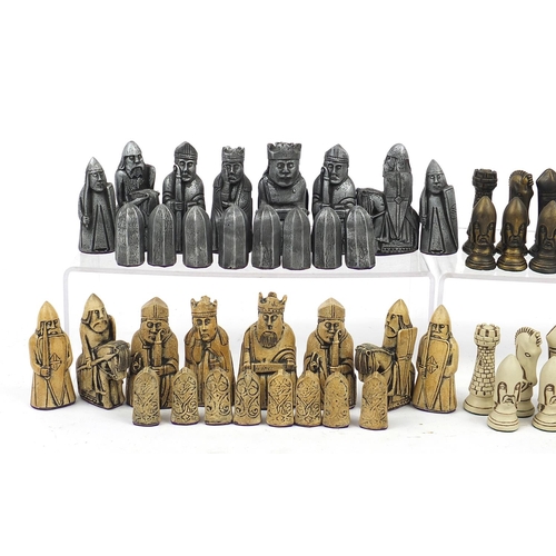 1245A - Two medieval style chess sets including an Isle of Lewis design example, the largest pieces each 9.5... 