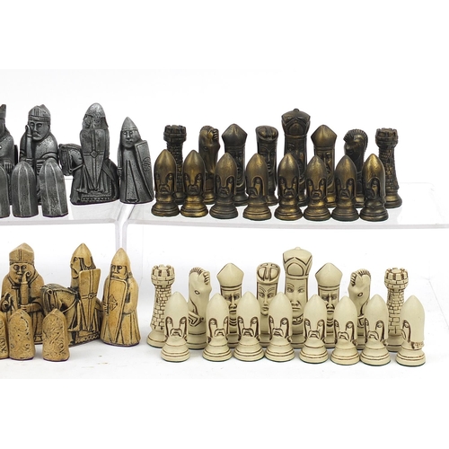 1245A - Two medieval style chess sets including an Isle of Lewis design example, the largest pieces each 9.5... 