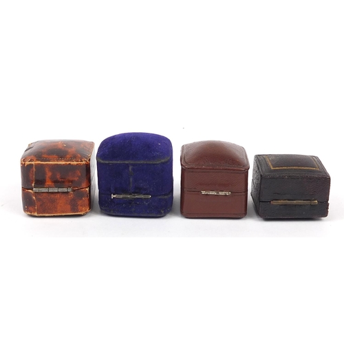 900 - Four antique velvet and silk lined ring boxes including Barfoot Bros, James Walker and Ortner & Houl... 