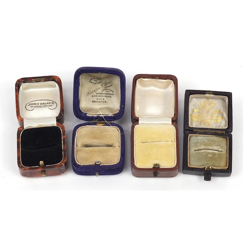 900 - Four antique velvet and silk lined ring boxes including Barfoot Bros, James Walker and Ortner & Houl... 