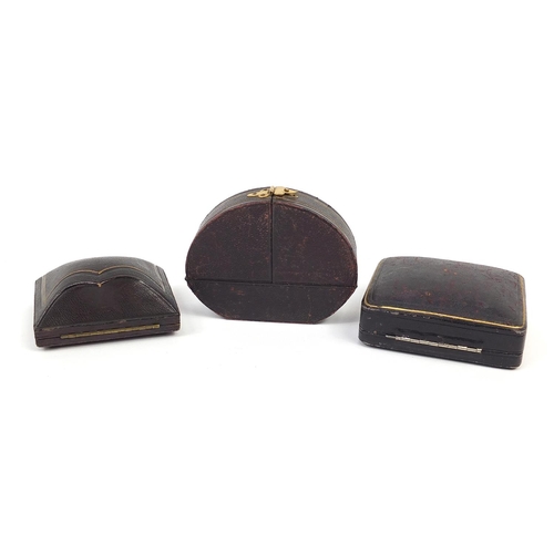 890 - Three 19th century tooled leather velvet and silk lined fitted jewellery boxes including William M N... 